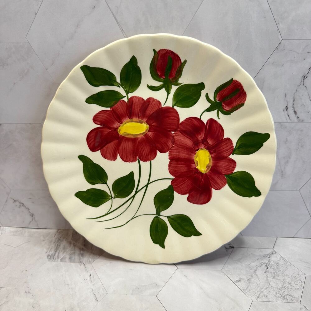 Blue Ridge Dinner Plate Southern Potteries 8.5" Red Flowers 14J No Chips
